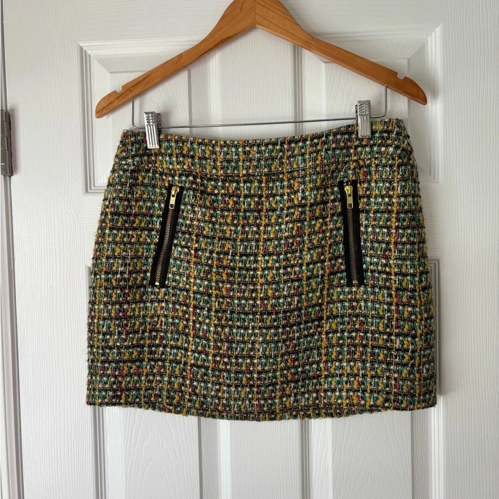 J.Crew multicolor tweed mini skirt with front zip pockets size 4